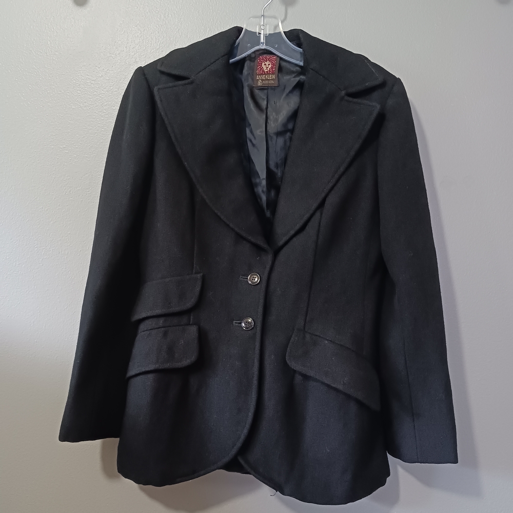 Anne Klein Pure Wool Black Women's Blazer Pea Coat